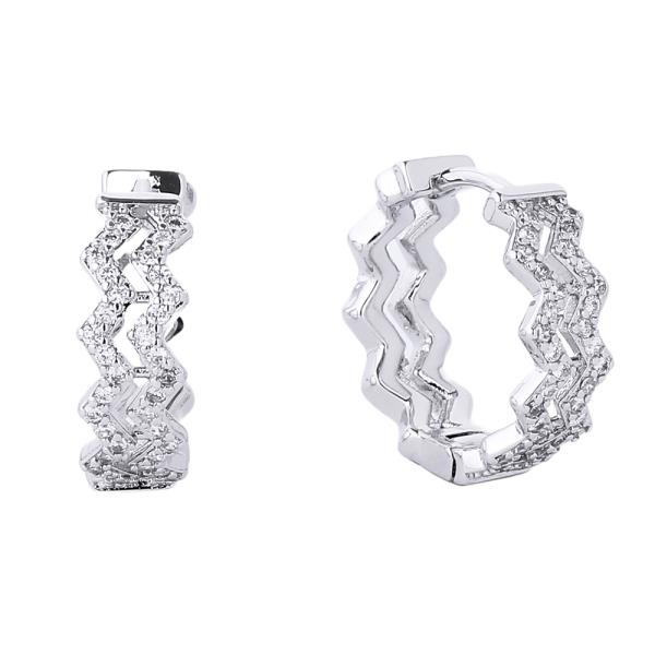 14K GOLD/WHITE GOLD DIPPED HUGGIE HOOP CZ PAVED EARRING