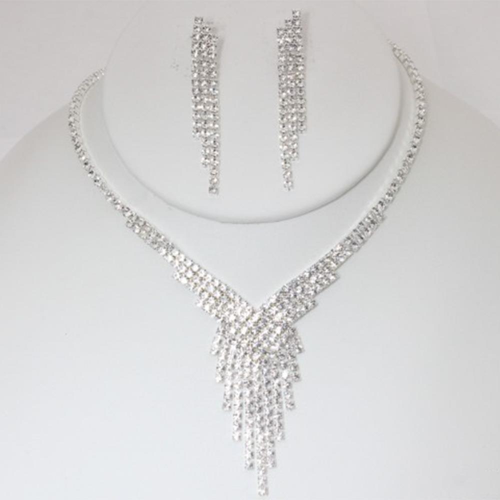 V SHAPE RHINESTONE NECKLACE