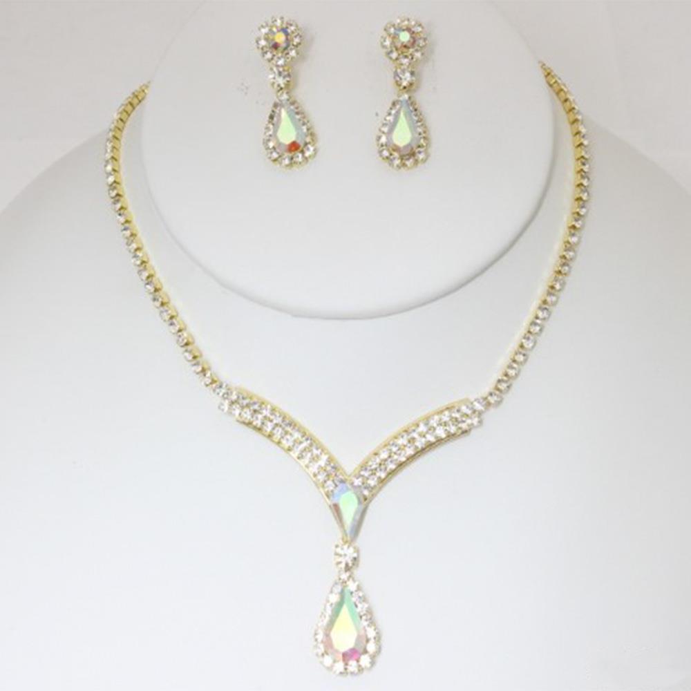 TEARDROP CURVE BAR RHINESTONE NECKLACE