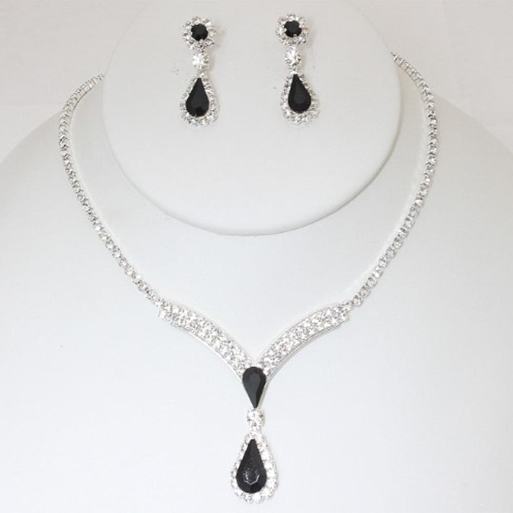 TEARDROP CURVE BAR RHINESTONE NECKLACE