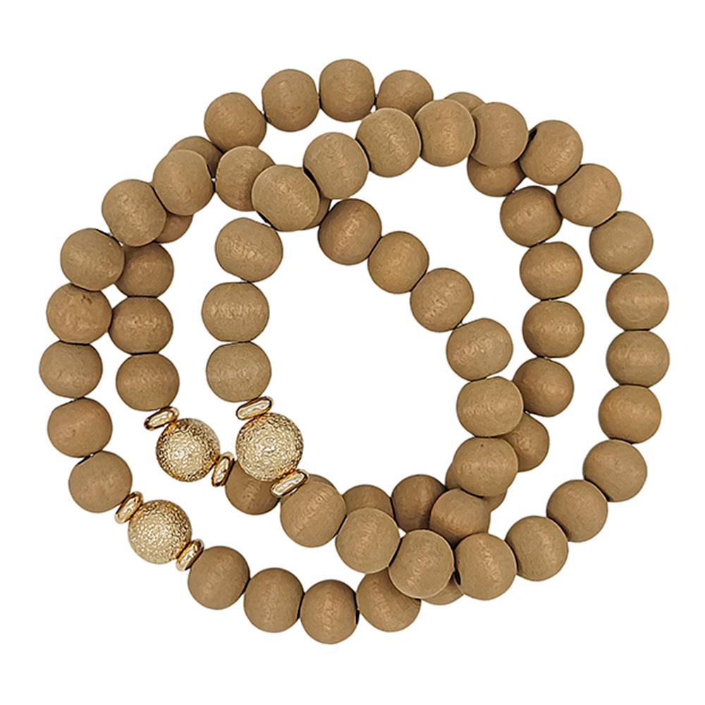 3 SET SATIN BALL ACC WOOD BEADS BRACELET