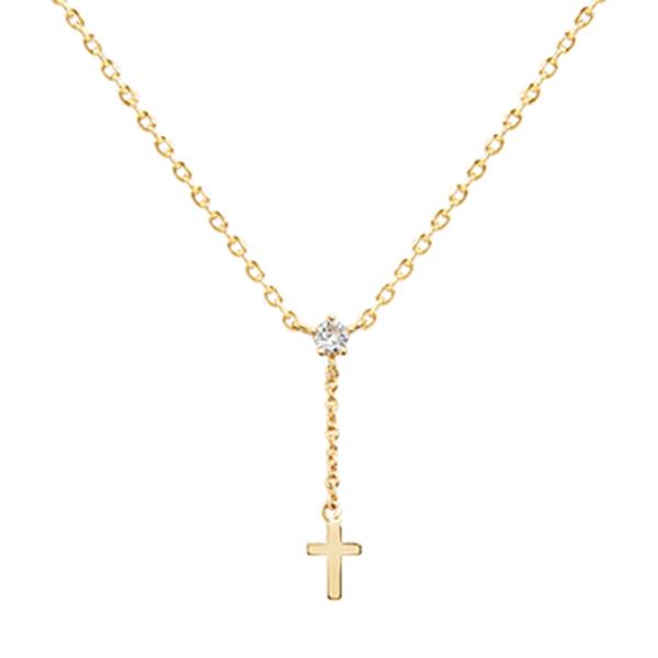 14K GOLD DIPPED CROSS Y DROP CZ NECKLACE
