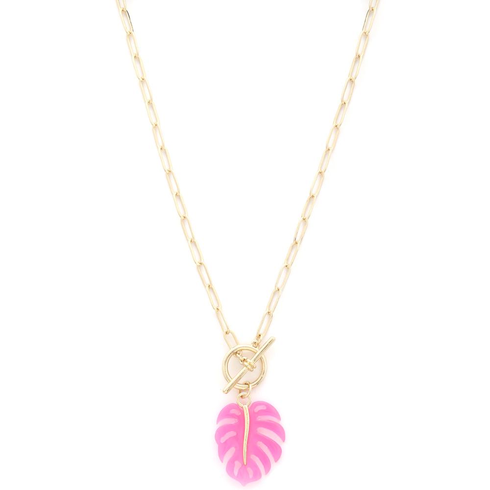 TROPICAL LEAF PENDANT TOGGLE CLASP NECKLACE
