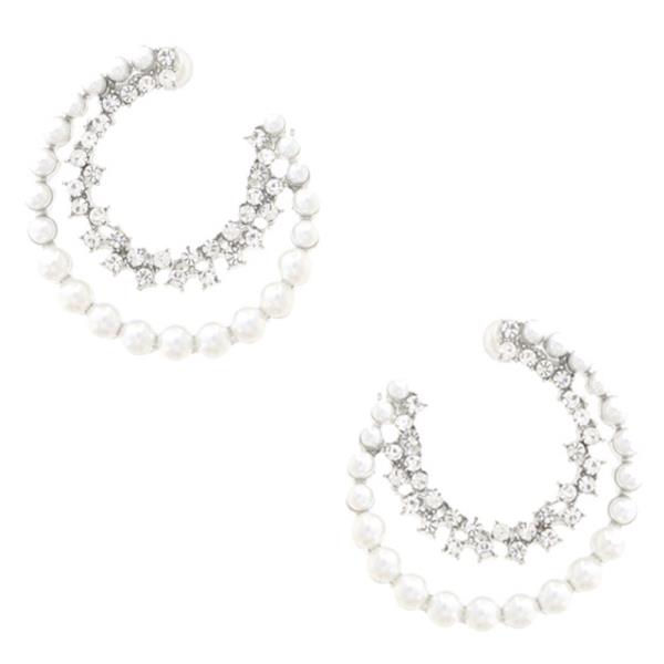 CRYSTAL PEARL BEAD DOUBLE CIRCLE EARRING