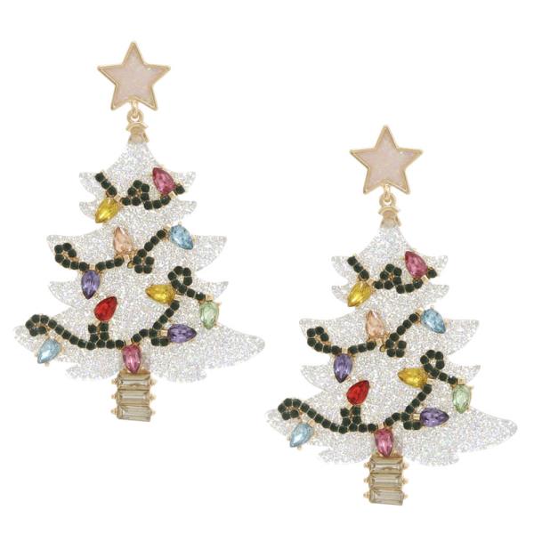 CHRISTMAS TREE RHINESTONE DANGLE EARRING