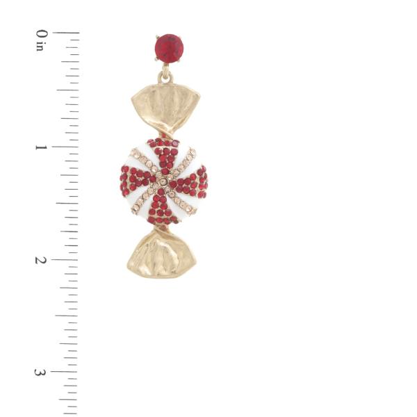 CHRISTMAS CANDY RHINESTONE DANGLE EARRING