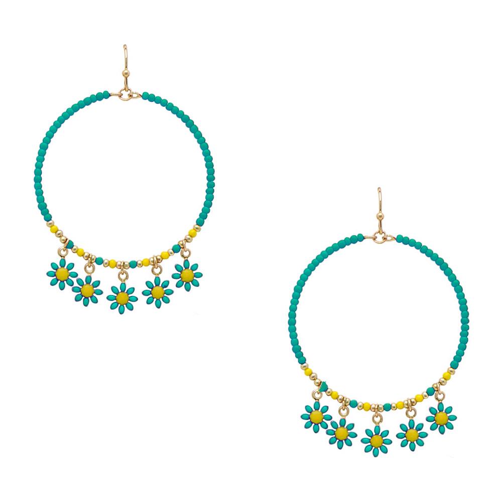 CIRCLE SEED BEAD AND FLOWER EARRING