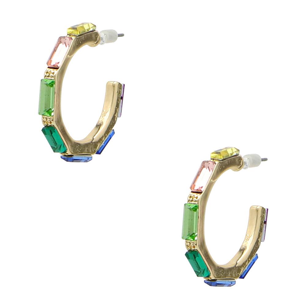 OPEN HOOP GLASS STONE EARRING