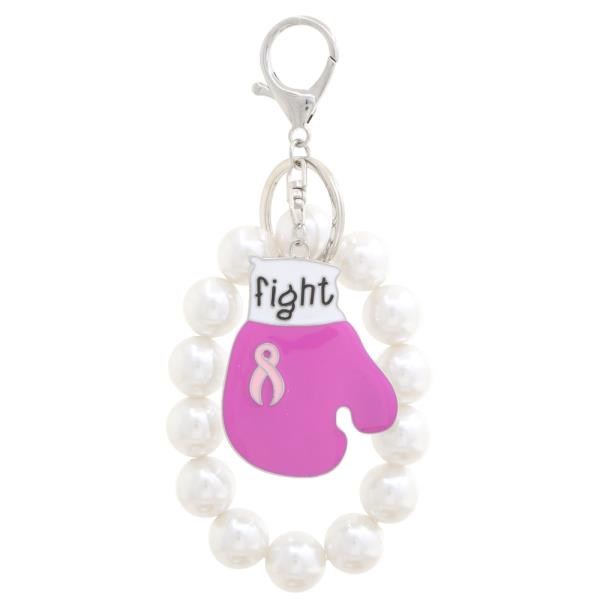 FIGHT RIBBON GLOVE PEARL BEAD KEYCHAIN