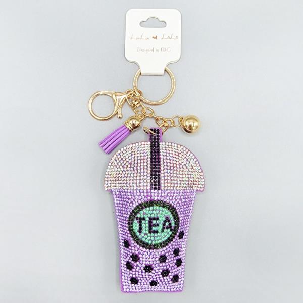 BOBA TEA PUFFY RHINESTONE KEYCHAIN