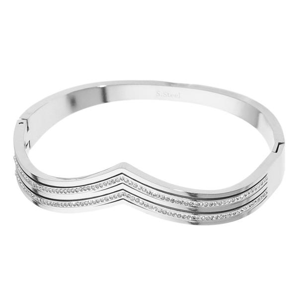 V SHAPE PAVE CZ STAINLESS STEEL BRACELET