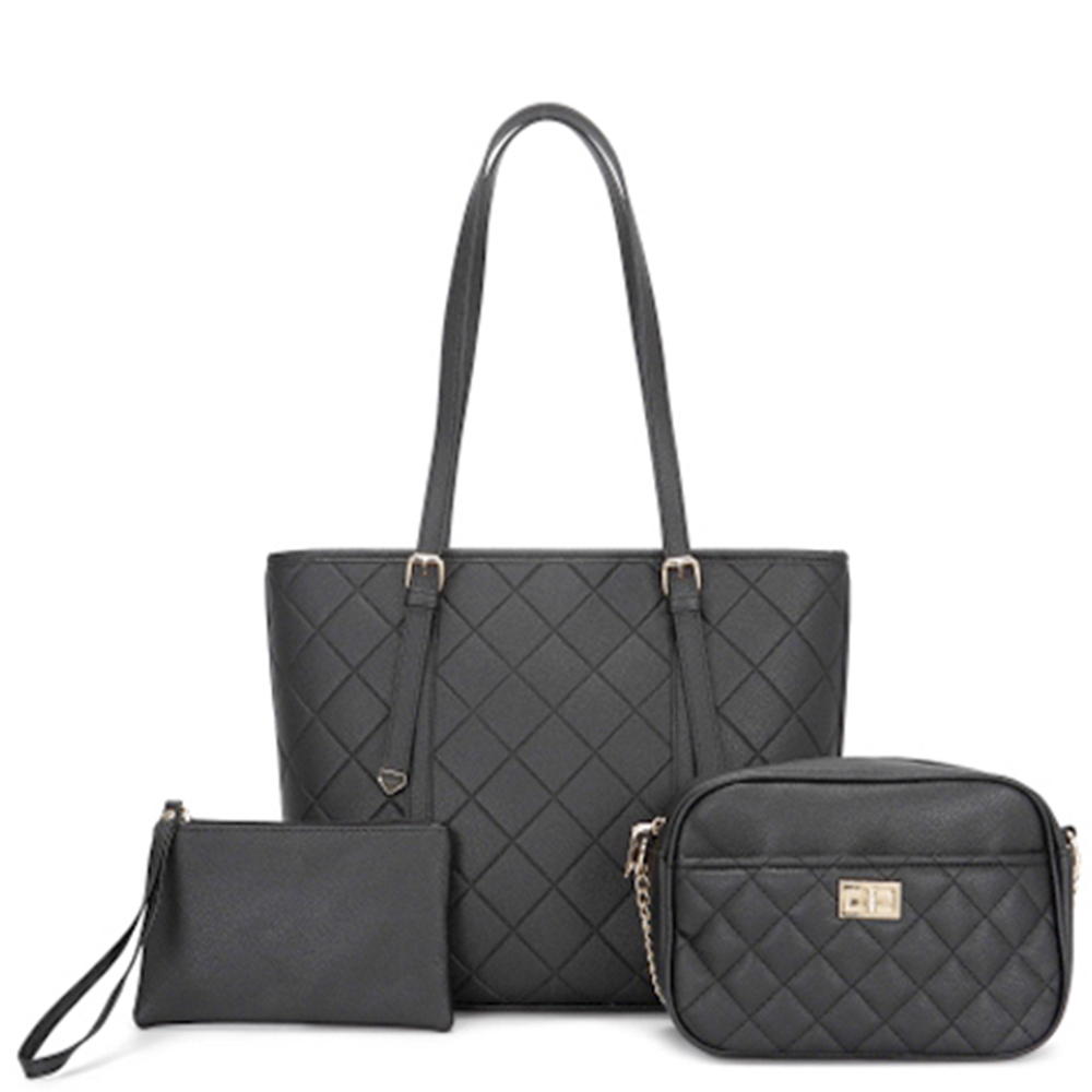 3IN1 TEXTURE PATTERN SHOULDER BAG WITH CROSSBODY AND POUCH SET
