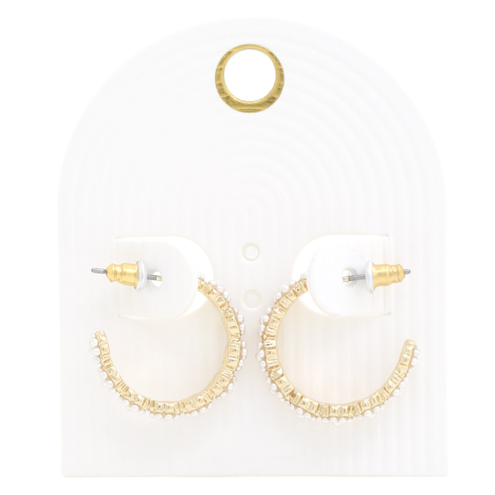 FLOWER PEARL BEAD EDGE HOOP EARRING