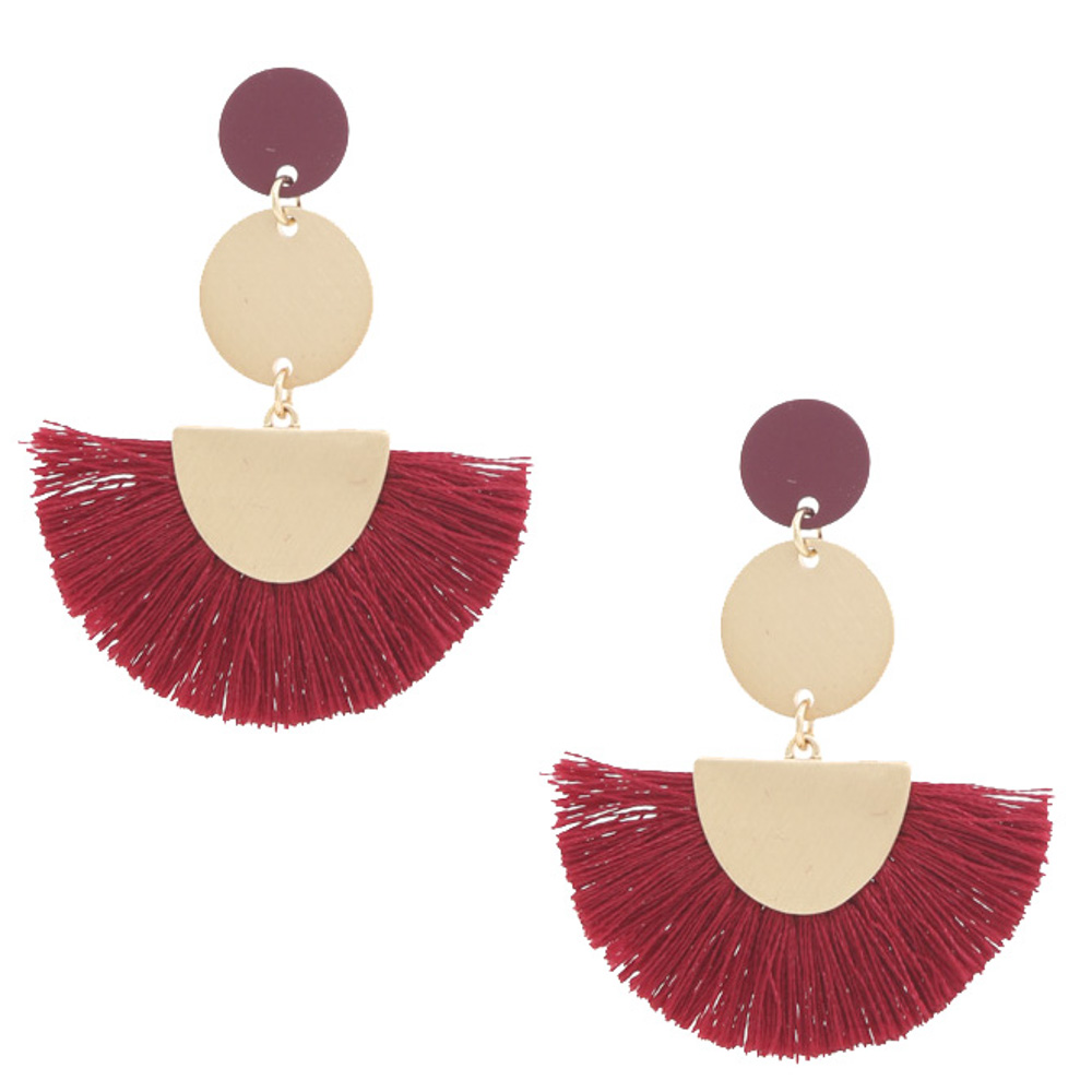 DOUBLE CIRCLE FAN TASSEL DANGLE EARRING