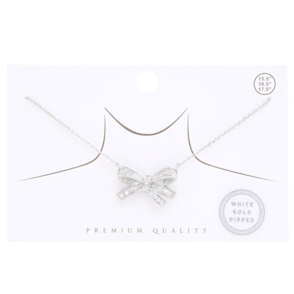 PREMIUM QUALITY GOLD DIPPED RHINESTONE BOW CHARM NECKLACE