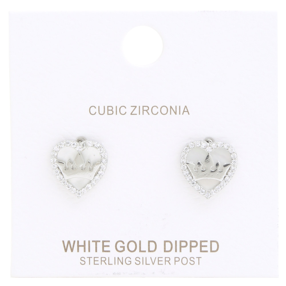 CZ GOLD DIPPED HEART CROWN EARRING