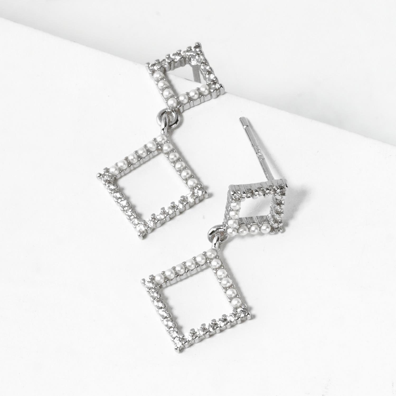 CZ PEARL SQUARE DANGLE EARRING