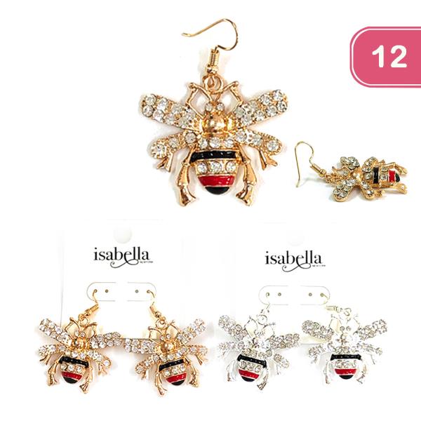 BUMBLE BEE METAL RHINESTONE EARRING (12UNITS)