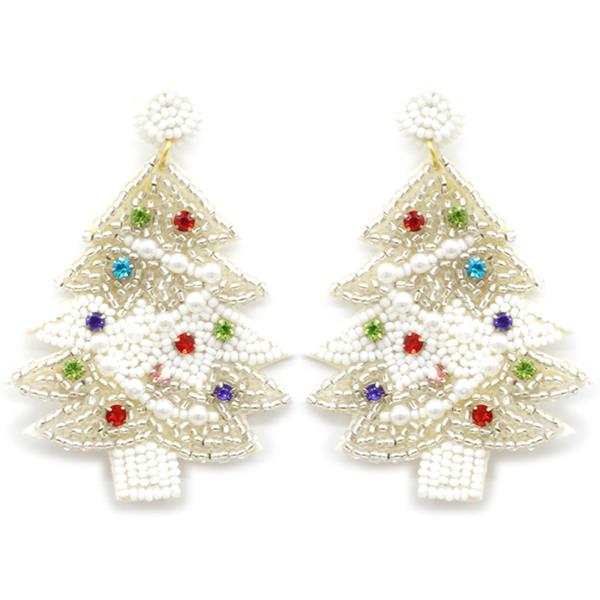 CHRISTMAS SEED BEAD CHRISTMAS TREE DANGLE EARRING