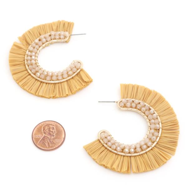 BEADED OPEN CIRCLE RAFFIA FAN EARRING