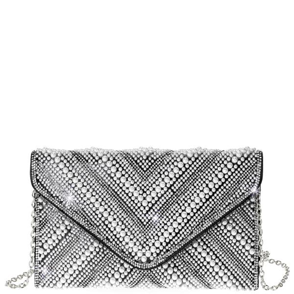 PATTERN DESIGN PEARL ENVELOPE CLUTCH BAG