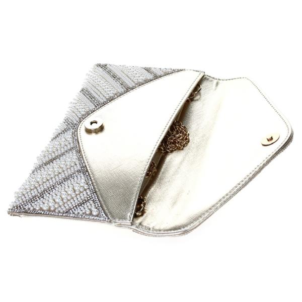 PATTERN DESIGN PEARL ENVELOPE CLUTCH BAG