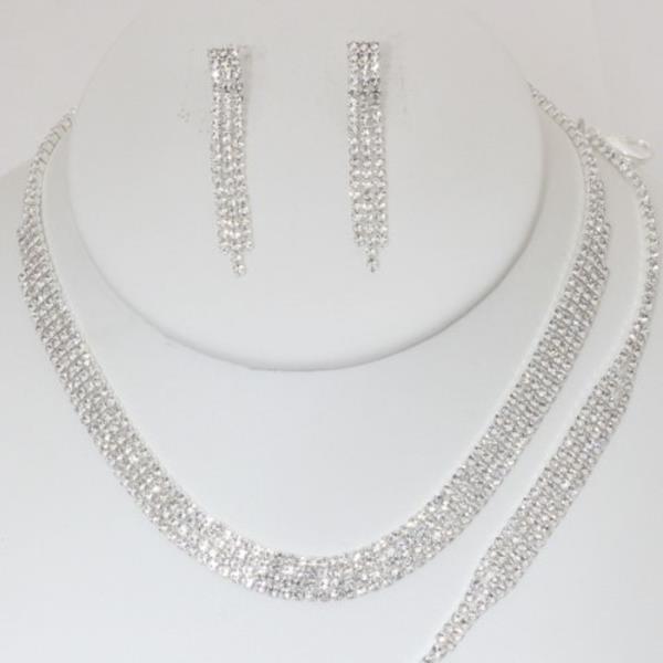 RHINESTONE NECKLACE EARRING BRACELET SET