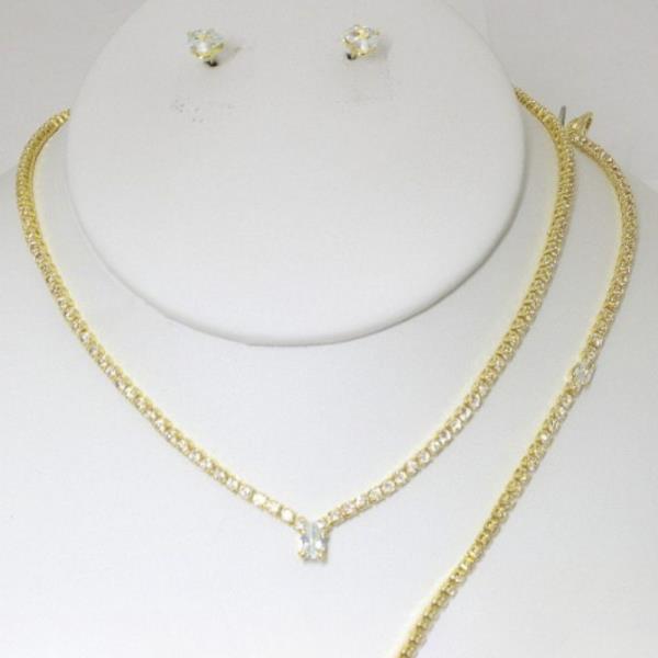DAINTY RHINESTONE LINK BRACELET NECKLACE SET
