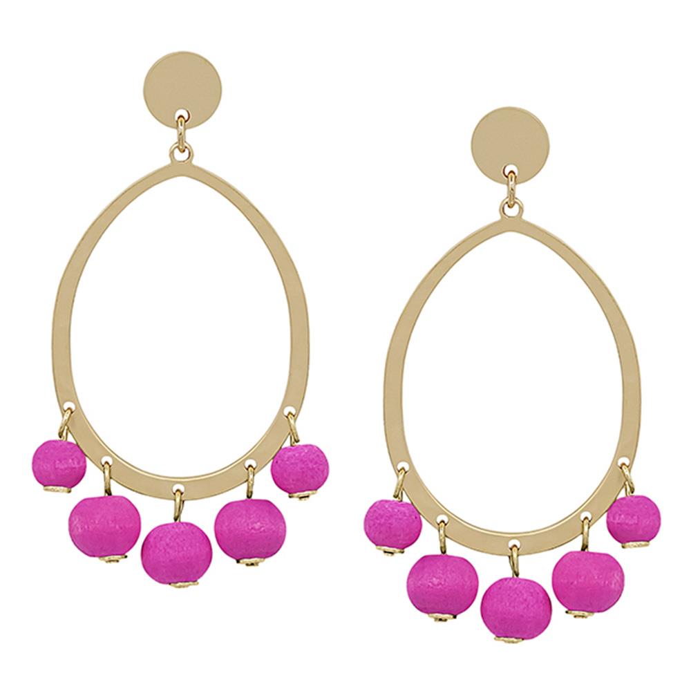 GEO METAL POST WOOD BEAD CHARM EARRING