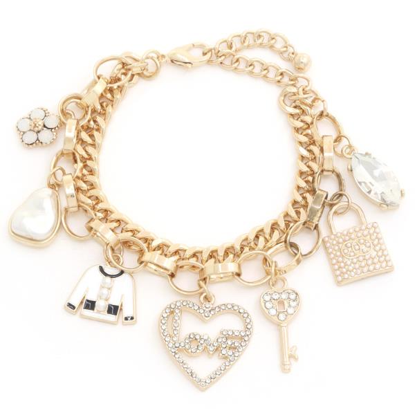 LOVE HEART LOCK CHARM CURB LINK BRACELET