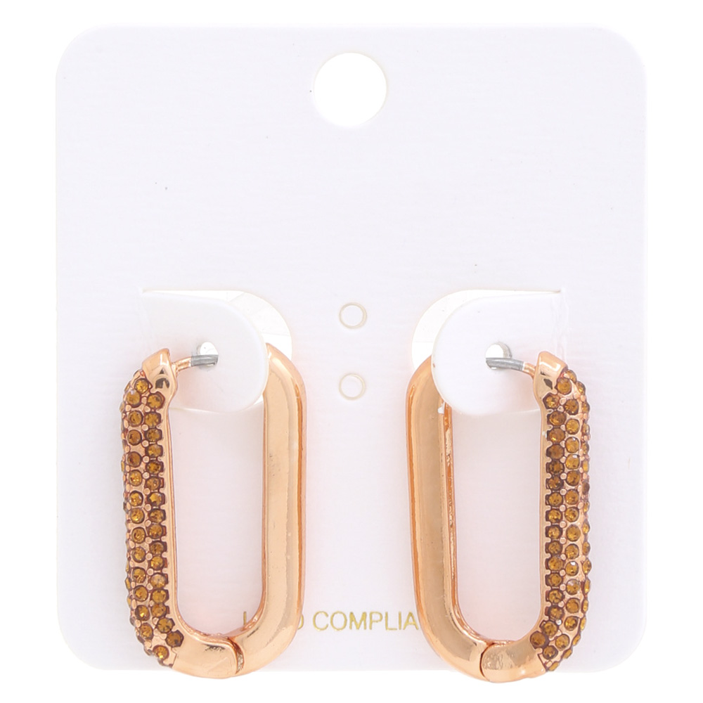 HALF RHINESTONE HALF METAL OVAL EARRING