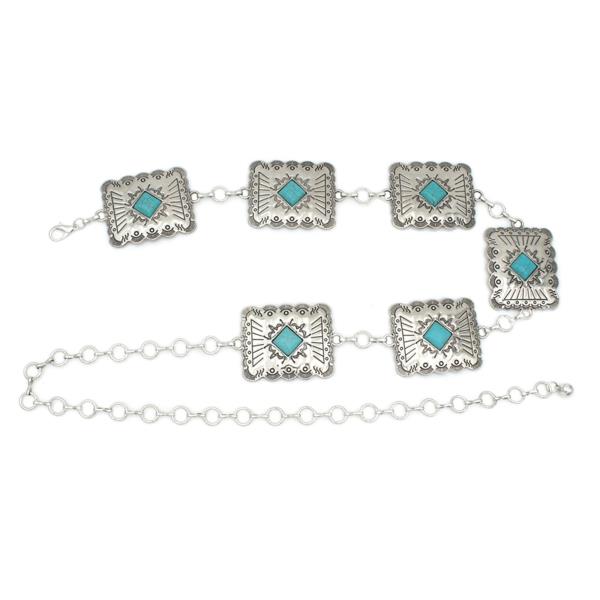 SOUTHWESTERN RECTANGLE STONE ACCENT CONCHO CHAIN BELT
