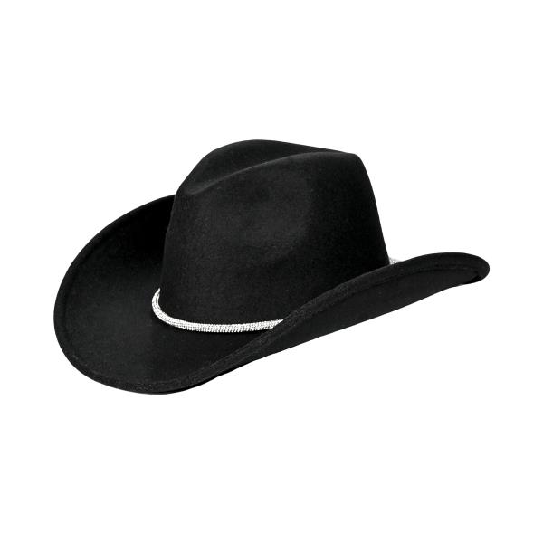 CC COWBOY VEGAN FELT HAT WITH RHINESTONE STRING TRIM BAND VEGAN FELT COWBOY HAT