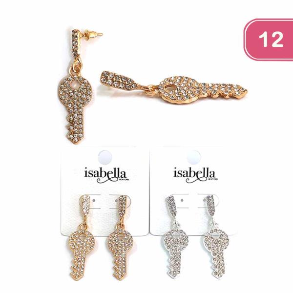 FASHION RHINESTONE KEY EARRING(12UNITS)