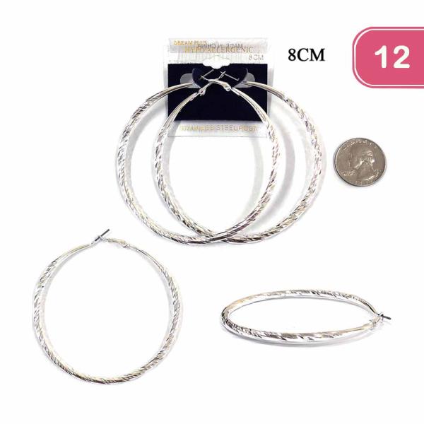 FASHION STAINLESS STEEL POST HOOP EARRING (12UNITS)