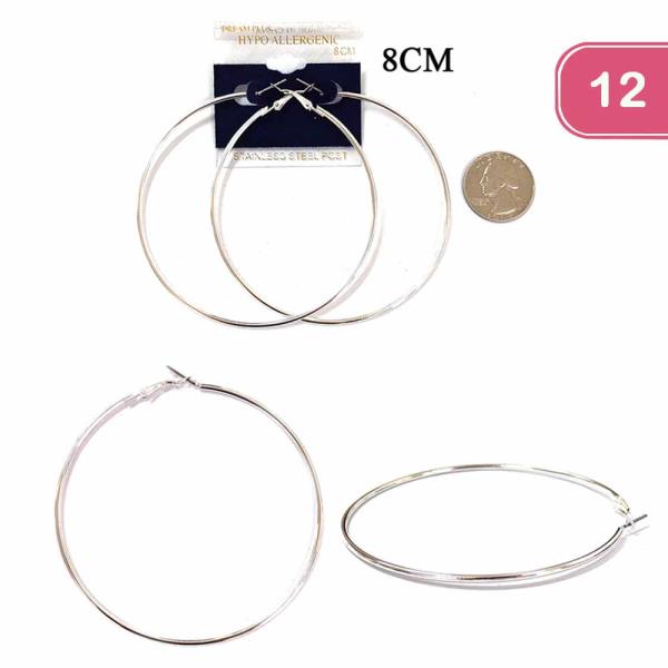 STAINLESS STEEL POST HOOP EARRING (12UNITS)