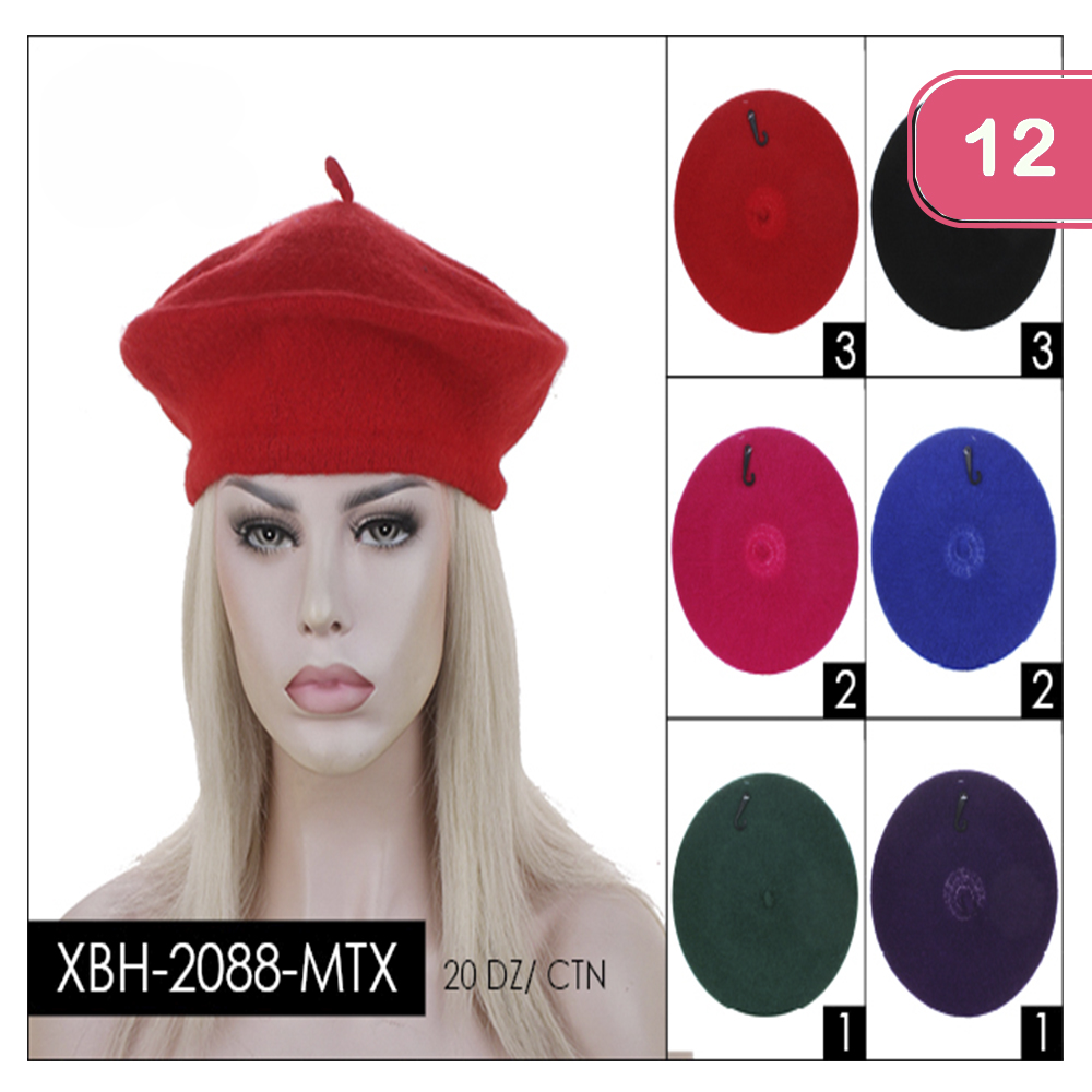 FASHION ASSORTED COLOR BERET HAT (12 UNITS)