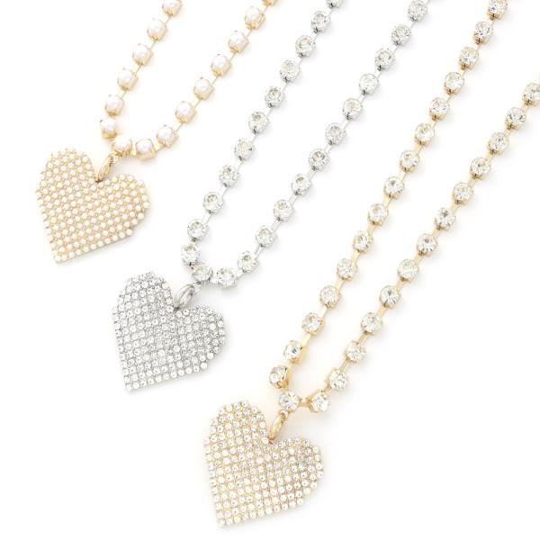 HEART PENDANT RHINESTONE NECKLACE