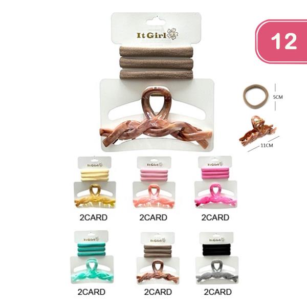 ELASTIC HAIR TIE WITH JAW HAIR CLIP (12 UNITS)