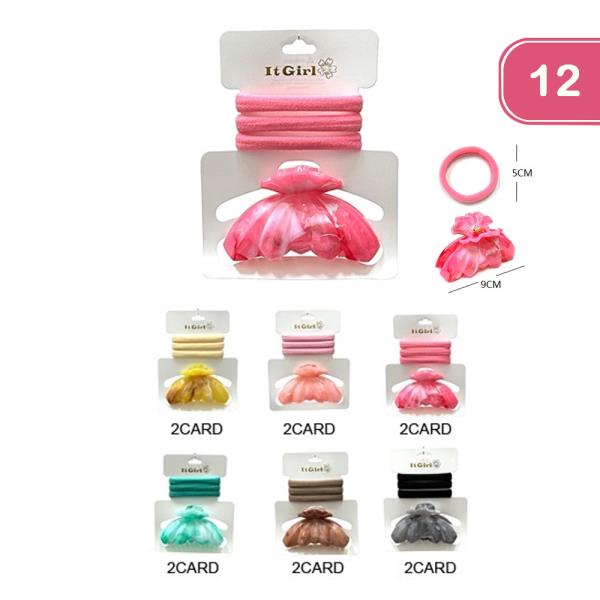 ELASTIC HAIR TIE WITH JAW HAIR CLIP (12UNITS)