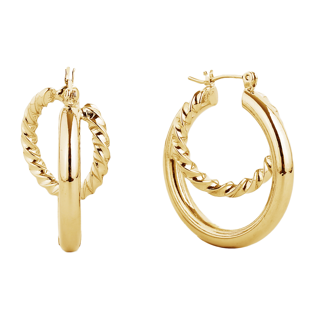 14K GOLD/WHITE GOLD DIPPED PIN CATCH HOOP EARRING