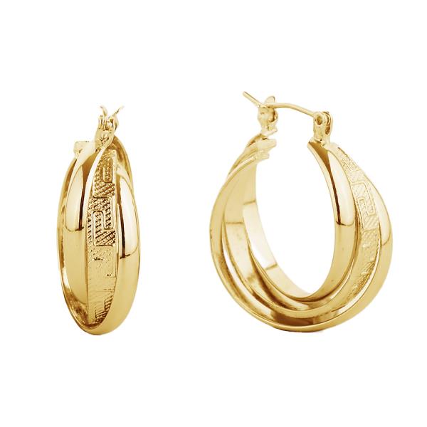14K GOLD/WHITE GOLD DIPPED PIN CATCH HOOP EARRING