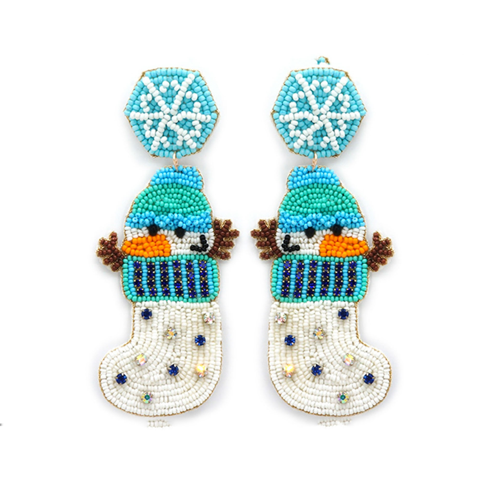 CHRISTMAS SEED BEAD WINTER SOCKS SNOW DANGLE EARRING
