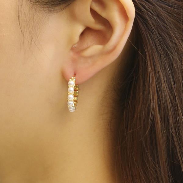 14K GOLD/WHITE GOLD DIPPED PEARL PIN CATCH HOOP EARRING
