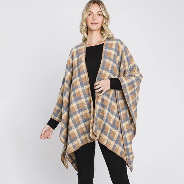 PLAID PATTERN RUANA