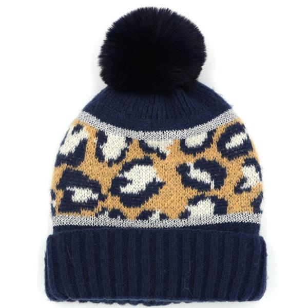 LEOPARD POM POM BEANIE