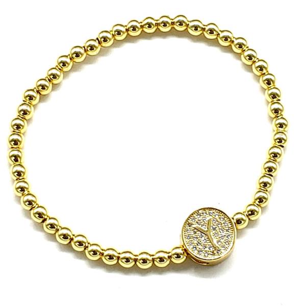 STAINLESS STEEL INITIAL CHARM WITH PAVE CZ STRETCH BRACELET