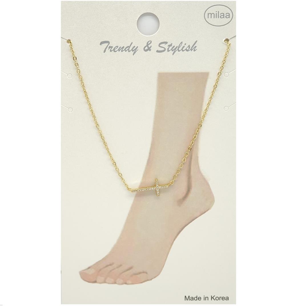 BRASS PAVE CUBIC SIDE HEART CHARM ANKLET