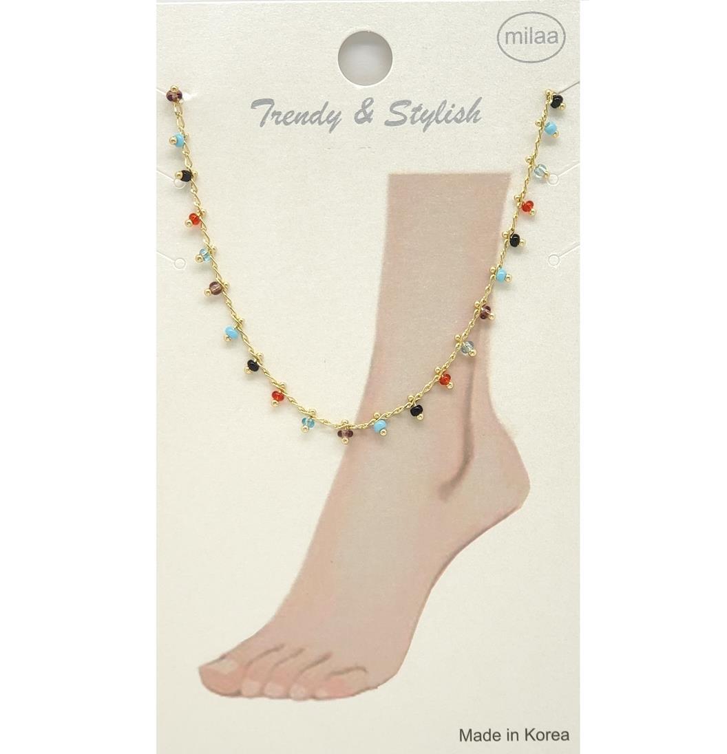 BRASS MULTICOLOR CRYSTAL BEAD ANKLET