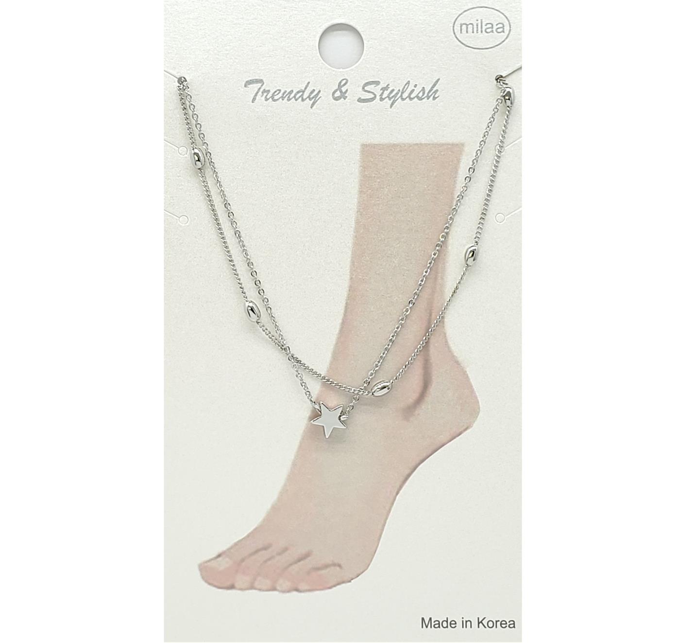 BRASS STAR CHARM METAL BEAD FINE CHAIN ANKLET
